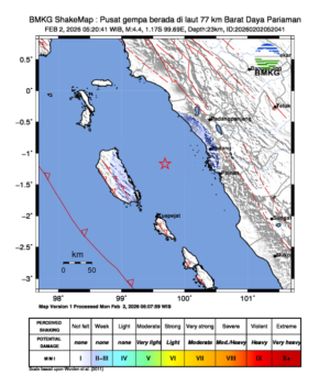 BMKG: Gempa Bumi Guncang Wilayah Pariaman, Sumatera Barat – Tidak Berpotensi Tsunami